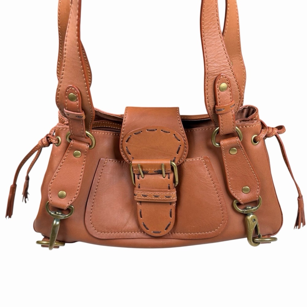 Wilson Leather Brown Small Shoulder Bag Genuine Leather Brass Hardware Y2K